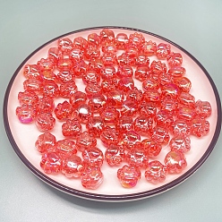 Red Cute Transparent Acrylic Beads, AB Color Plated, Cat Paw Print, Red, 16x18.5mm, Hole: 4mm