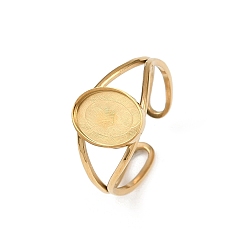 Oval Настоящее 18k позолоченное 304 кольцо-манжета из нержавеющей стали, пустая рамка для установки кольца, ионное покрытие (ip), овальные, лоток : 9.5x7 мм, внутренний диаметр: регулируемый