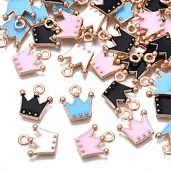 Mixed Color Alloy Charms, with Enamel, Crown, Light Gold, Mixed Color, 11.5x10.5x2mm, Hole: 1.5mm