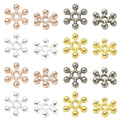 Mixed Color 100Pcs 4 Colors Zinc Alloy Spacer Beads, with One Hole, Snowflake, Mixed Color, 8.5x2.5mm, Hole: 1.5mm, 25pcs/color