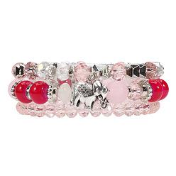 Color 3: Pink Bohemian Elephant Pendant Multi-layer Crystal Diamond Bracelet