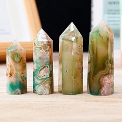 Cherry Blossom Agate Point Tower Natural Green Cherry Blossom Agate Home Display Decoration, Healing Stone Wands, for Reiki Chakra Meditation Therapy Decors, Hexagon Prism, 15~20x15~20x40~50mm