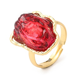 Красный Покрытие стойки латунное кольцо на палец, Регулируемые кольца из стекла в форме айсберга для женщин, долговечный, без кадмия и без свинца, реальный 18 k позолоченный, красные, 1.5~3 мм, внутренний диаметр: 17.5~21 мм