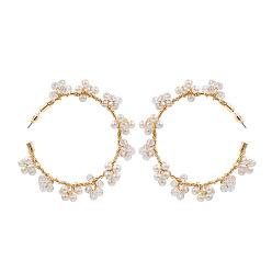 golden Handmade Pearl Earrings - Creative Copper Wire Crystal Ear Cuff Ear Jewelry.