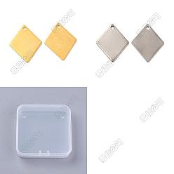 Real 24K Gold Plated & Stainless Steel Color 120Pcs 2 Colors 201 Stainless Steel Pendants, Stamping Blank Tag, Rhombus Charm, Real 24K Gold Plated & Stainless Steel Color, 16x13x0.5mm, Hole: 1.2mm, 60pcs/color