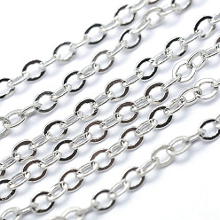 Platinum Brass Cable Chains, Soldered, Flat Oval, Platinum, 2.5x2x2mm