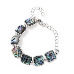 Квадрат Браслеты из латунных ракушек-абалонов, стойки покрытие, квадратный, 6-3/8 дюйм (16.1 см), ссылка: 15.5x11.5x2.5~3.5 mm