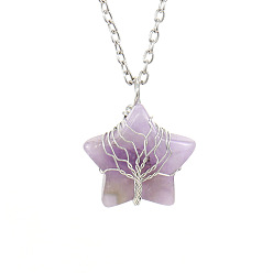 Amethyst Natural Amethyst Star Pendant Necklace, with Platinum Alloy Chains, 20.87 inch(53cm)