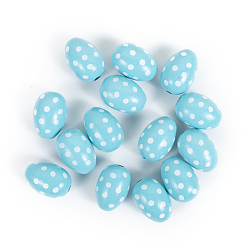 Sky Blue Easter Theme Printed Wood Beads, Easter Egg with Polka Dot Pattern, Sky Blue, 30x20mm