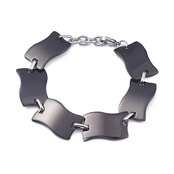 Gunmetal & Stainless Steel Color 304 Stainless Steel Link Chain Bracelets, with Lobster Claw Clasps, Rectangle, Gunmetal & Stainless Steel Color, 7-7/8 inch(20cm)
