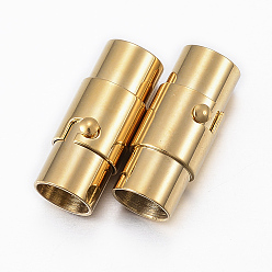 Golden Smooth 304 Stainless Steel Locking Tube Magnetic Clasps, Column, Golden, 16x5mm, Hole: 3mm