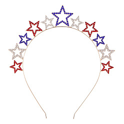 Star Independence Day Alloy Star Head Band, with Colorful Rhinestone, Hair Accessories, Golden, Star Pattern, 185x180x4mm