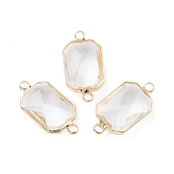 Прозрачный Стойка покрытие латунь паве стекло соединители подвески, долговечный, прямоугольник ссылки, золотые, прозрачные, 10.5x20.5x5 мм, отверстие : 2 мм