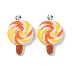 Желтый Подвески из непрозрачной смолы, окрашенные распылением, имитация еды, леденец очарование, с платиновыми тоновыми железными петлями, желтые, 29x19x6 мм, отверстие : 2 мм