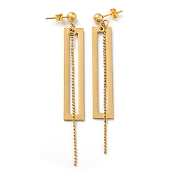 Golden Vacuum Plating Golden 304 Stainless Steel Rectangle Dangle Stud Earrings, Chains Tassel Earrings, Golden, 82x10mm