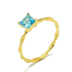 Светлый Морско-зеленый 925 кольца из стерлингового серебра, кольцо с камнем, с квадратом циркония и штампом 925 для женщин, реальный 18 k позолоченный, светло-зеленый, размер США 9 (18.9 мм)
