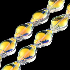 Goldenrod Electroplate Transparent Glass Beads Strands, Full Rainbow Plated, Lantern, Goldenrod, 12.5x9x5.5mm, Hole: 1mm, about 50pcs/strand, 25.43 inch(64.6cm)