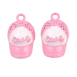 Ярко-Розовый Подвески из эмали и сплава, стойки покрытие, шляпные прелести, окрашеные, без кадмия, без никеля и без свинца, ярко-розовый, 23.5x14x8.5 мм, отверстие : 2.5 мм