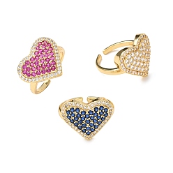 (52) Непрозрачная лаванда Открытые кольца манжеты из латуни с микропаве и кубическим цирконием, сердце, стойки покрытие, долговечный, без свинца и без кадмия, реальный 18 k позолоченный, разноцветные, размер США 7 1/4 (17.5 мм)
