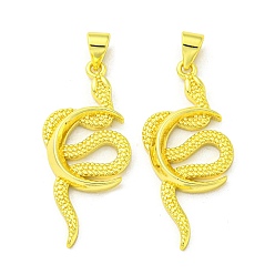 Real 18K Gold Plated Brass Pendants, Snake with Moon, Real 18K Gold Plated, 31.5x13.5x3mm, Hole: 4x3mm