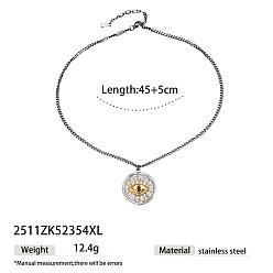 Evil Eye Двухцветный 304 подвеска из нержавеющей стали с инкрустацией кубическим цирконием и красным оберегом от сглаза для женщин, золотые и нержавеющая сталь цвет, злые глаза, 18.11 дюйм (46 см)