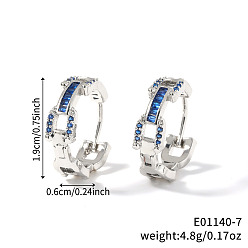 Темно-Синий Модные серьги-кольца из латуни с кубическим цирконием, цепочка-оберег, платина, темно-синий, 19x6 мм