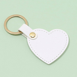 White PU Imitation Leather Keychains, with Zinc Alloy Finding, Heart, White, Heart: 5.1x5.3cm