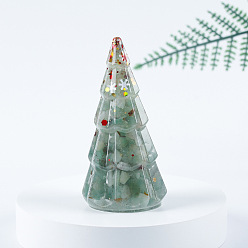 Green Aventurine Resin Christmas Tree Display Decoration, with Natural Green Aventurine Chips inside Statues for Home Office Decorations, 45x40x86mm
