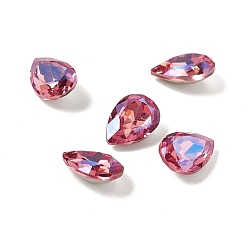 Rose Glass Rhinestone Cabochons, Pointed Back & Back Plated, Teardrop, Rose, 10x7x4~4.5mm