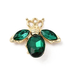 Изумруд Подвески из сплава и страза, стойки покрытие, Пчелы, золотые, изумруд, 25.5x29x7.5 мм, отверстие : 1.8 мм
