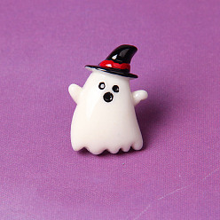 Ghost Halloween Themed Opaque Resin Cabochons, for Jewelry Making, White, Ghost, 29x21mm