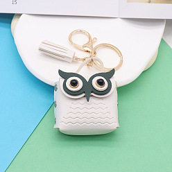 White Cute Owl Imitation Leather Wallets, with Light Gold Keychian Clasps, White, Wallet: 5.5x5.5cm