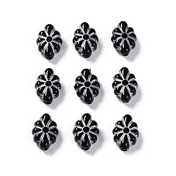 Black Opaque Acrylic Beads, Metal Enlaced, Flower, Black, 11.5x8.5x4.5mm, Hole: 1.8mm, about 1790pcs/500g