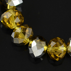Dark Goldenrod Electroplate Glass Bead Strands, Half Silver Plated, Faceted, Rondelle, Dark Goldenrod, 10x7mm, Hole: 1mm, about 70~72pcs/strand, 19.8 inch