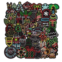 Mixed Shapes 50Pcs Christmas PVC Self Adhesive Stickers, Neon Style Waterproof Decals for Water Bottle, Helmet, Luggage, Mixed Shapes, 40~73mm
