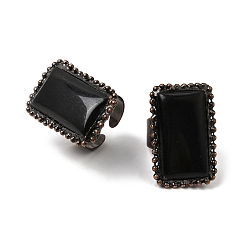 Obsidian Natural Obsidian Cuff Open Rings, Rectangle, Brass Rings, Red Copper, 34.5x21.5mm, US Size 8 1/2(18.5mm)