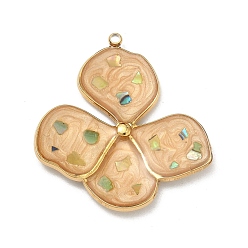 Белый Навахо 304 подвески из нержавеющей стали, с эмалью и оболочки, , вакуумное покрытие pvd, реальный 18 k позолоченный, навахо белый, 32x30x2 мм, отверстие : 1.5 мм