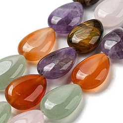 Mixed Stone Natural Amethyst & Rose Quartz & Red Agate & Green Aventurine & Tiger Eye Beads Strands, Teardrop, 18x13x6mm, Hole: 1mm, about 22pcs/strand, 15.35''(39cm)