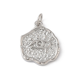 Платина Латунные подвески, плоские круглые амулеты с рисунком сглаза, с целью перехода в кольце, долговечный, стойки покрытие, без свинца и без кадмия, платина, 18.5x15.5x2 мм, отверстие : 3.5 мм