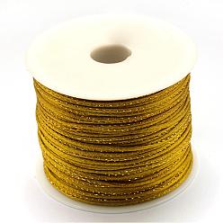Dark Goldenrod Metallic Stain Beads String Cords, Nylon Mouse Tail Cord, Dark Goldenrod, 1.5mm, about 100yards/roll(300 feet/roll)