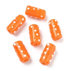 Темно-Оранжевый Ручной работы Lampwork неровный бисер, столбец в горошек, темно-оранжевый, 20x11x11~12 мм, отверстие : 1.8 мм