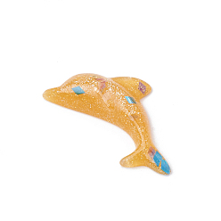 Orange Resin Cabochons, with Paillette, Dolphin, Orange, 34x19x6mm