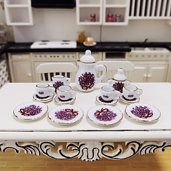 Medium Orchid Mini Ceramic Tea Sets, including Cup, Teapot, Saucer, Micro Landscape Garden Dollhouse Accessories, Pretending Prop Decorations, Medium Orchid, 16~26x9~33mm, 15pcs/box