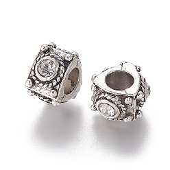Antique Silver Alloy European Beads, Large Hole Beads, with Rhinestone, Triangle, Crystal, Antique Silver, 12x7mm, Hole: 5mm