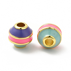 Разноцветный Латунь эмаль бисера, без кадмия и без свинца, реальный 18 k позолоченный, рондель, красочный, 7x7.5x7.5 мм, отверстие : 2.2 мм