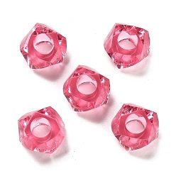 Cerise Transparent Resin European Beads, Large Hole Beads, Faceted, Polygon, Cerise, 13~13.5x8mm, Hole: 5.7mm