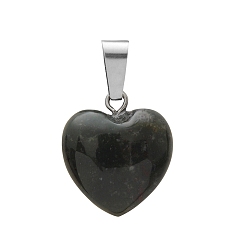 Black Stone Natural Black Stone Charms, with Silver Tone Metal Findings, Heart, 16x6mm