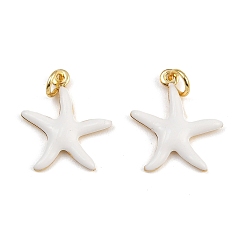 Белый Латунные эмалевые подвески в виде морских звезд, прелести морских животных, с прыжковых колец, золотые, стойки покрытие, без кадмия и без свинца, долговечный, белые, 17.5x15.5x2.5 мм, отверстие : 3.4 мм