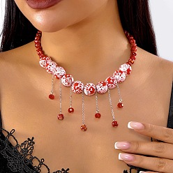 Круглые Подвеска-нагрудник из смолы на тему Хэллоуина, с цепями из сплава платинового цвета, красные, кровавый патрон, 14.96 дюйм (38 см), Кулон : 45 мм