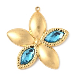 Аквамарин 304 подвески из нержавеющей стали, со стразами, , реальный 18 k позолоченный, аквамарин, 30x29x3.5 мм, отверстие : 1.5 мм